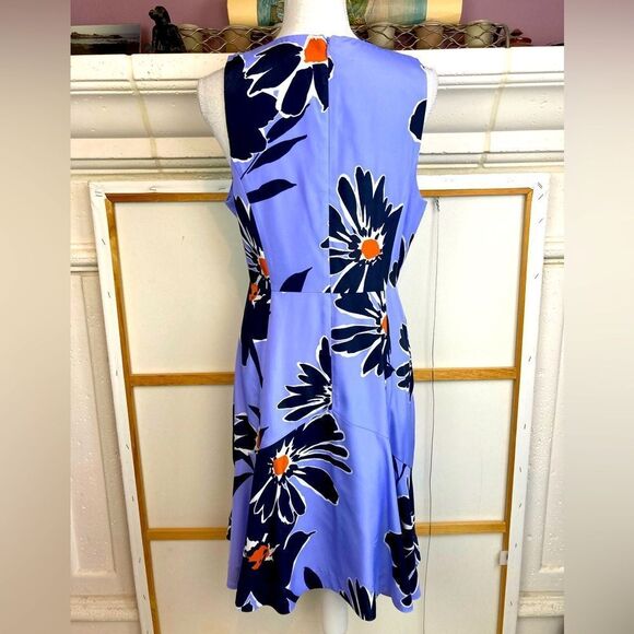 J. Crew Floral Sleeveless Dress in Periwinkle Blue w/Burnt Orange,Black & White - Picture 4 of 11